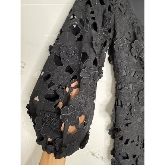 Boston proper 3D Lace Floral Puff Sleeve Dress Sz 0 Classic Party Wedding Guest - Picture 8 of 11